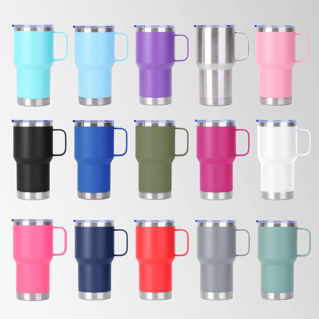 Multi color travel tumblers with handle custom logo collection