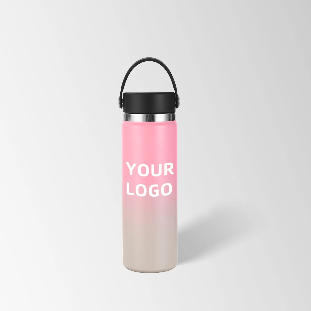 Pink white ombre insulated water bottle custom logo