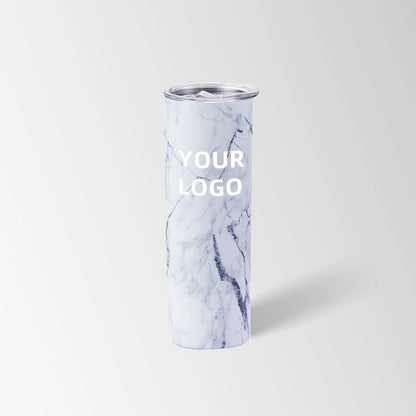 White marble skinny tumbler custom logo