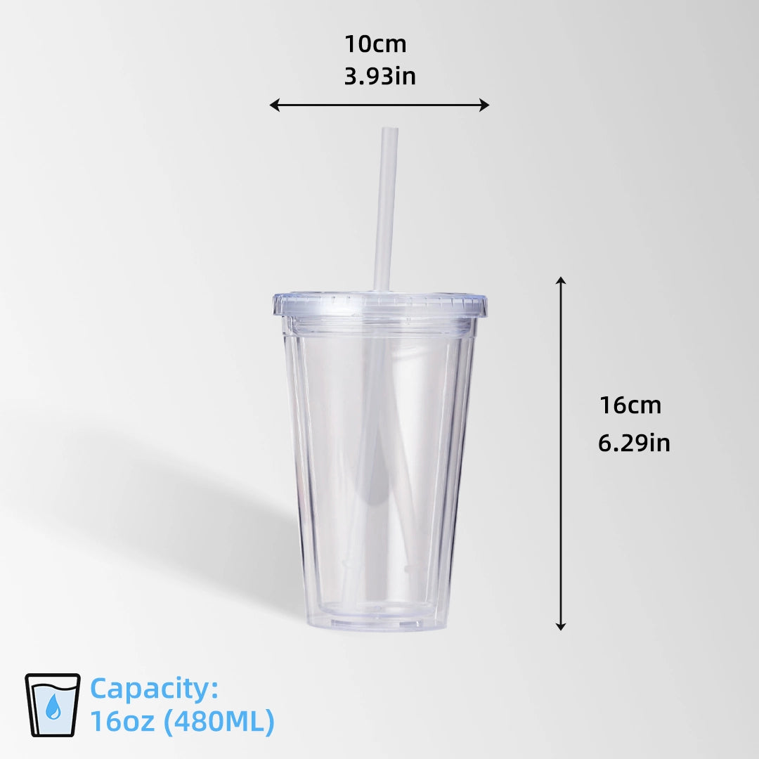 16 oz. clear plastic tumbler size and dimensions view
