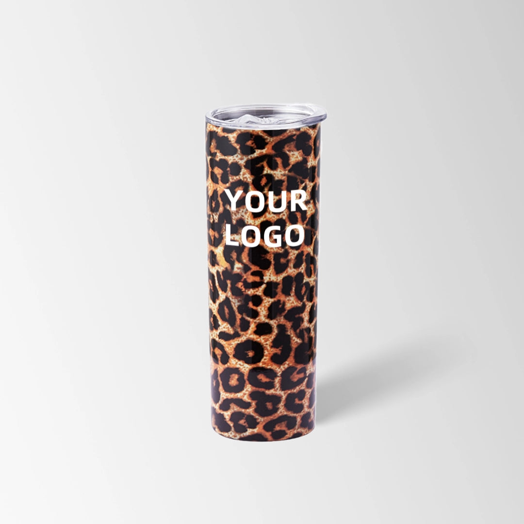 Leopard print skinny tumbler custom logo