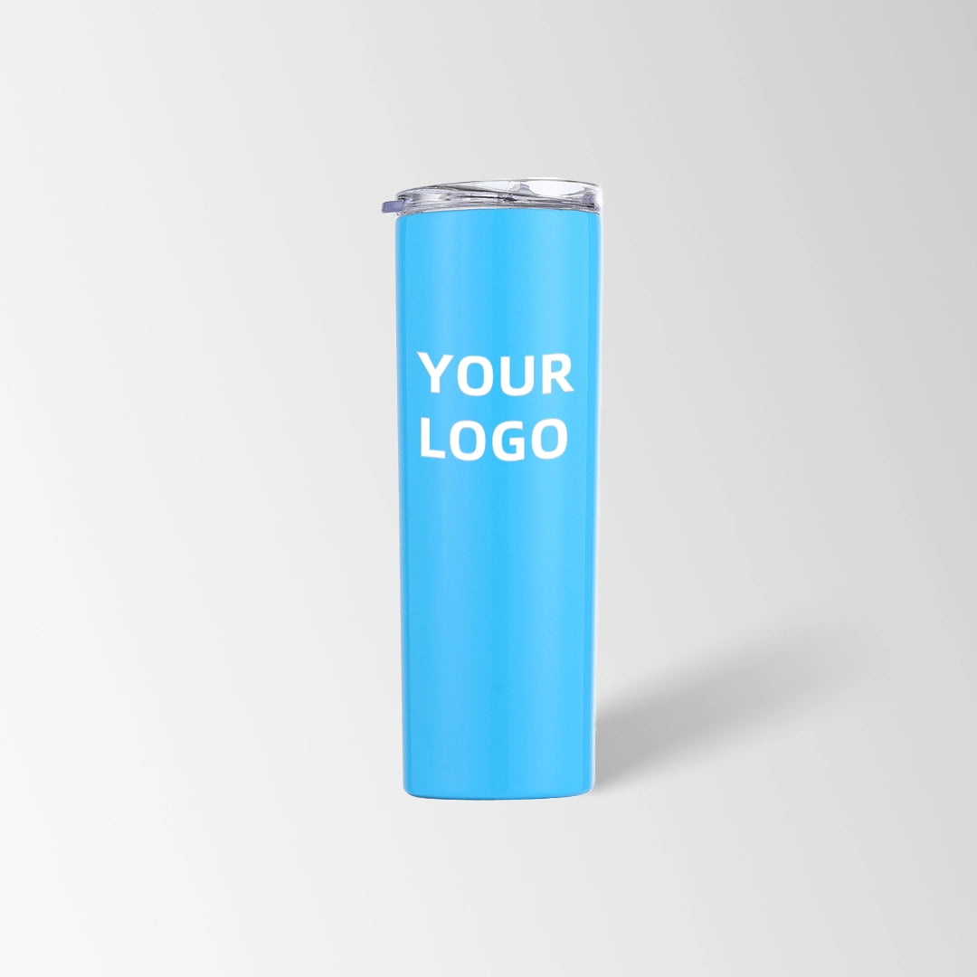 Sky blue skinny tumbler custom logo