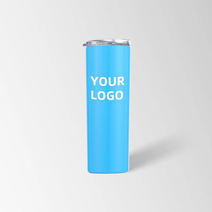 Sky blue skinny tumbler custom logo
