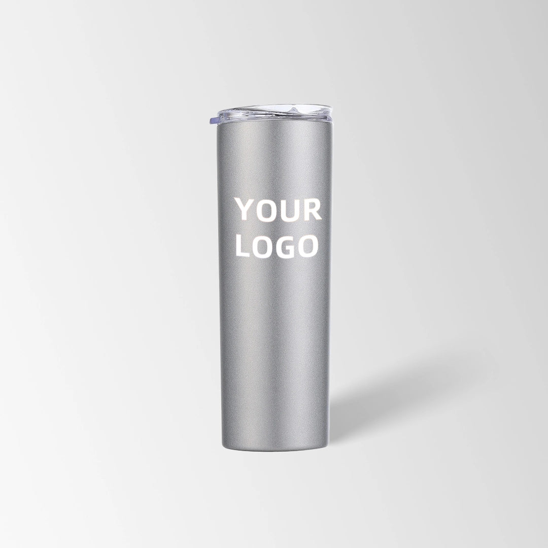 Silver skinny tumbler custom logo