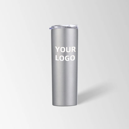 Silver skinny tumbler custom logo