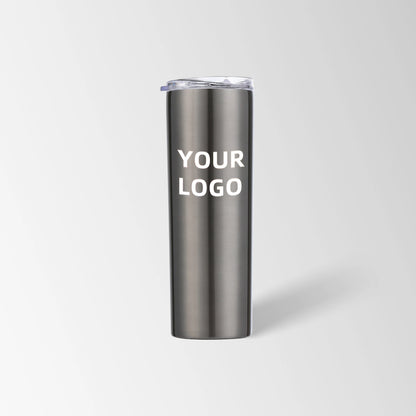 Gray skinny tumbler custom logo