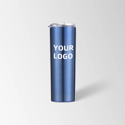 Transparent light blue skinny tumbler custom logo
