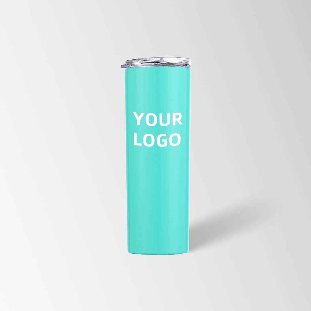 Turquoise skinny tumbler custom logo