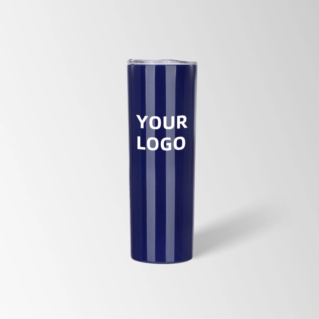 Dark blue skinny tumbler custom logo