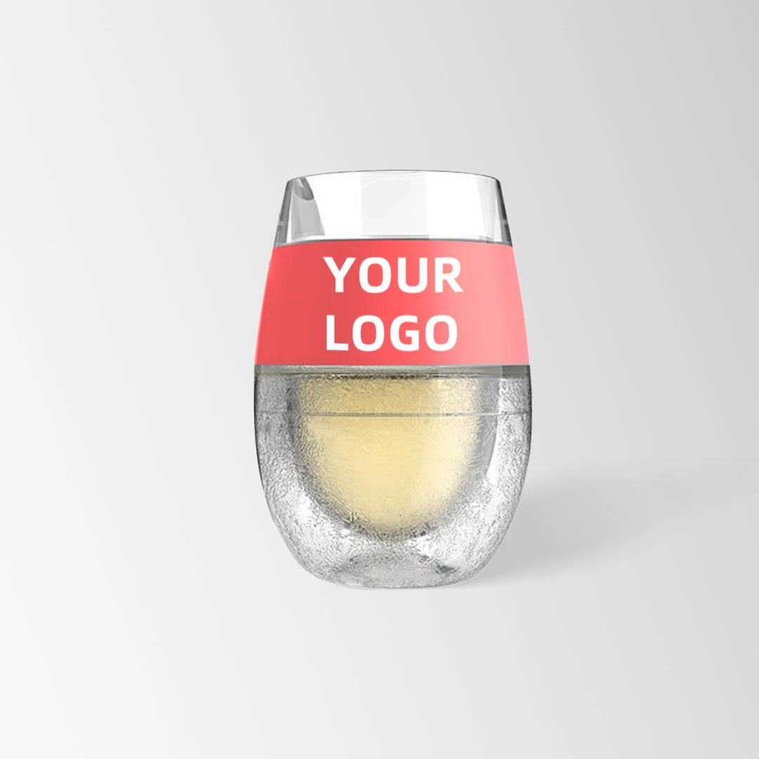 coral pink glass wine tumbler with gel custom logo