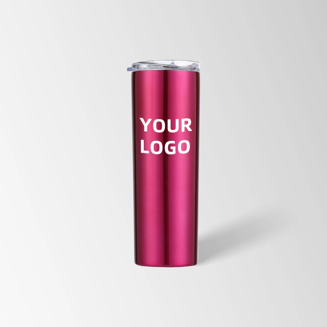 Transparent magenta skinny tumbler custom logo