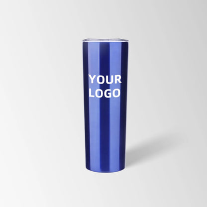 Blue skinny tumbler custom logo