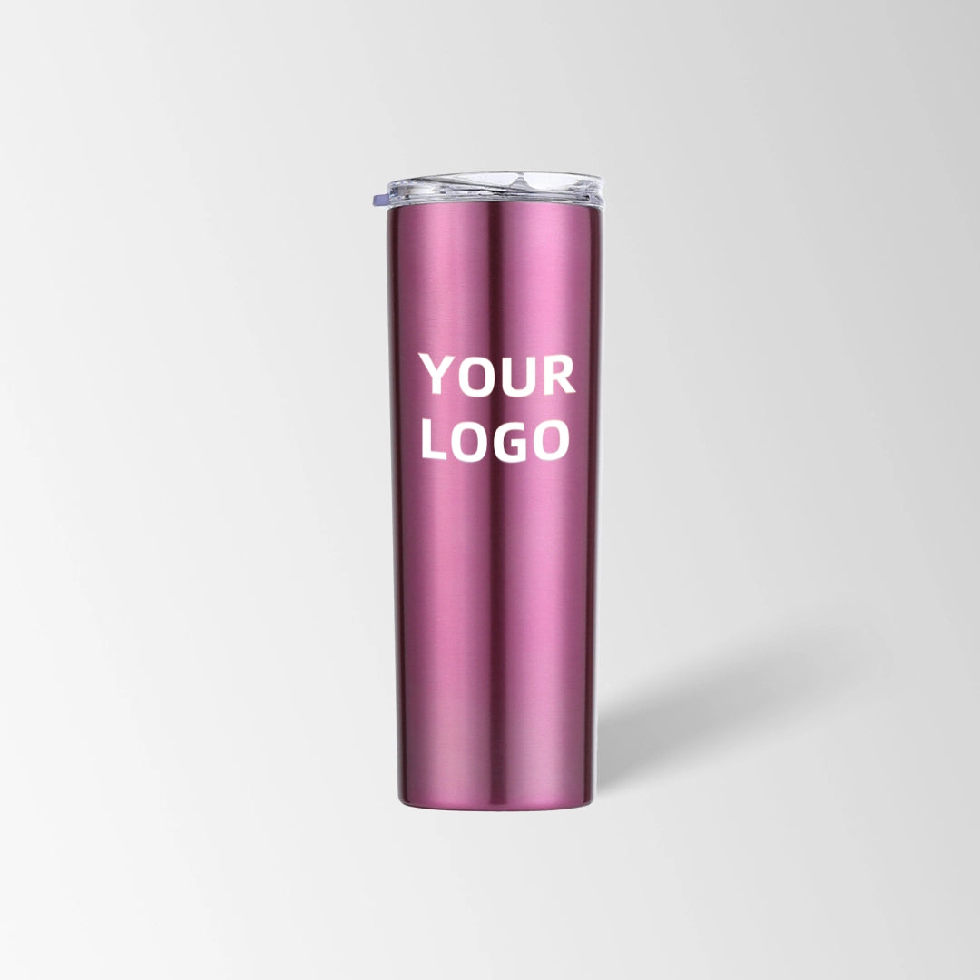 Transparent pink skinny tumbler custom logo