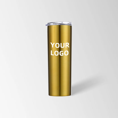 Transparent yellow skinny tumbler custom logo