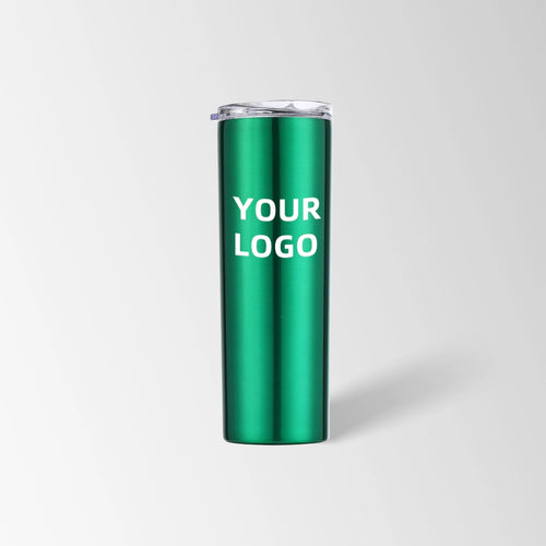 Transparent grass green skinny tumbler custom logo