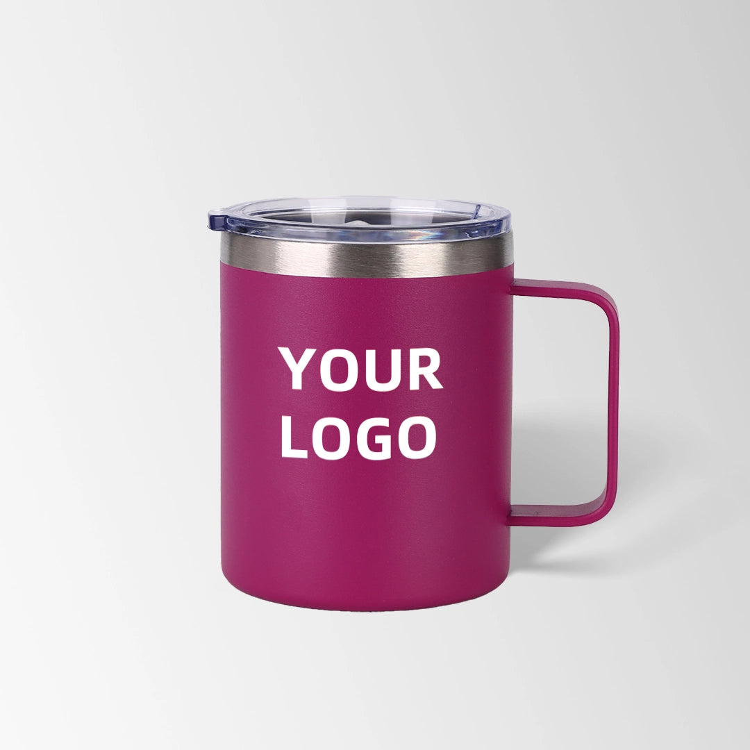 Magenta insulated coffee mug with lid custom logo