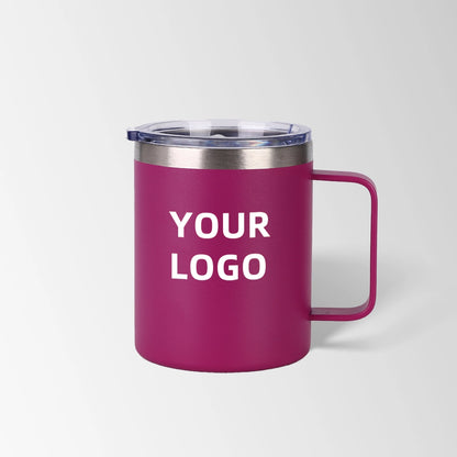 Magenta insulated coffee mug with lid custom logo