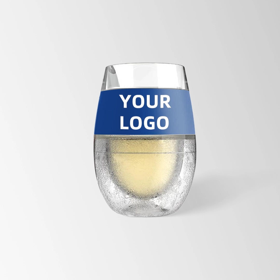 navy blue glass wine tumbler with gel custom logo