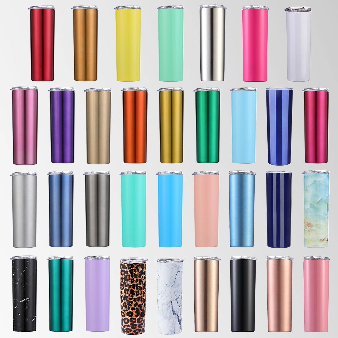 Multi color skinny tumblers custom logo collection