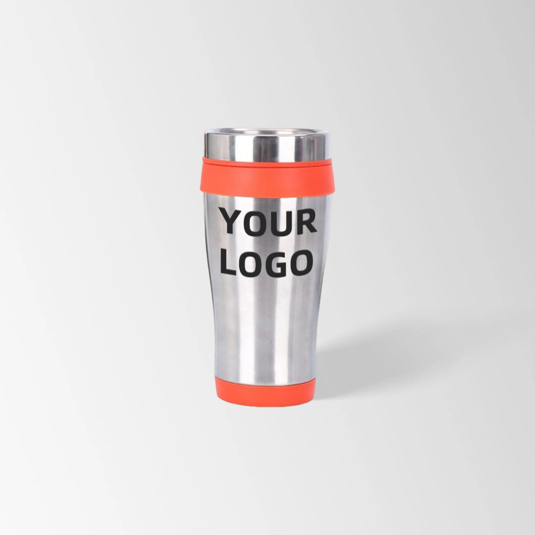Orange insulated travel tumbler custom logo