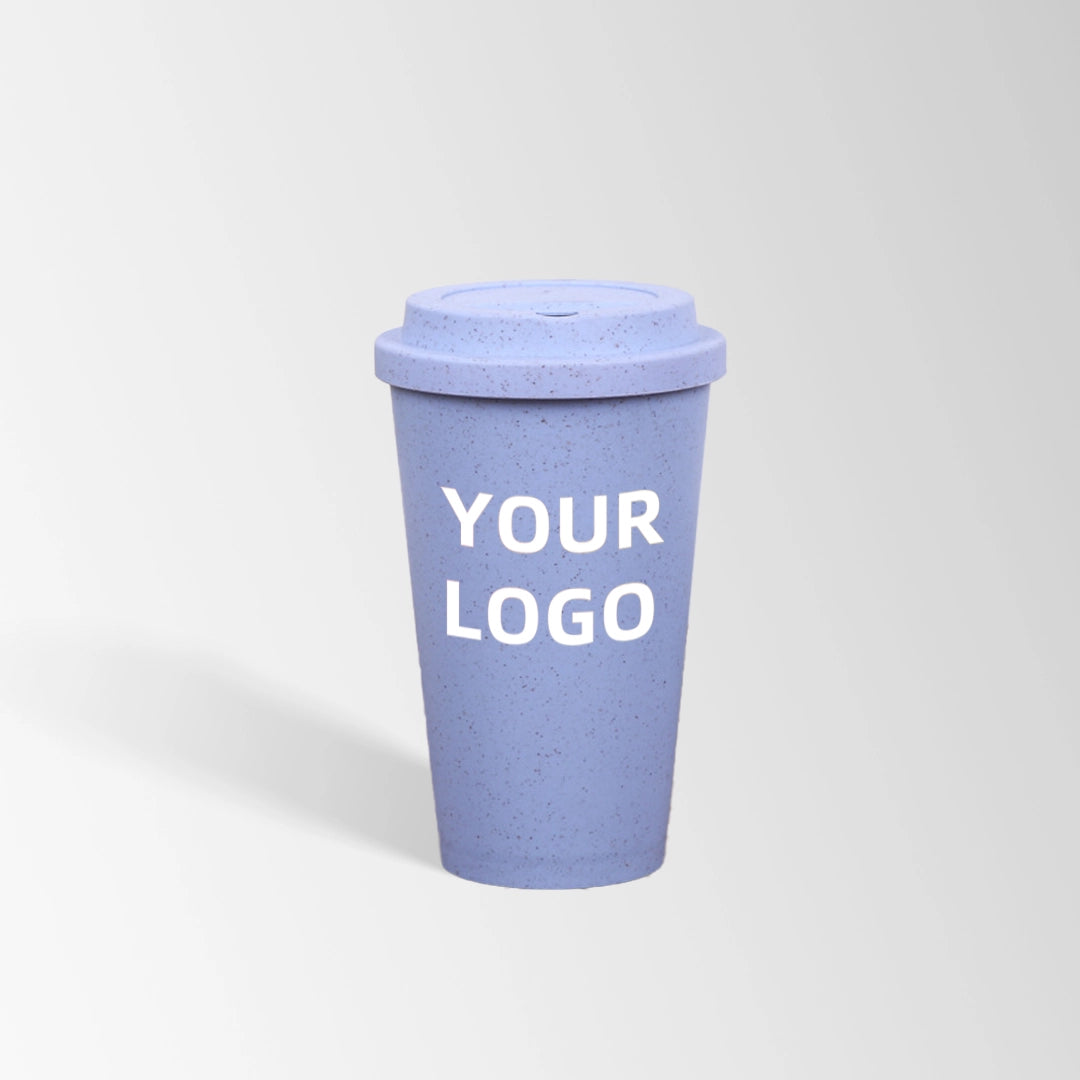 blue eco-friendly wheat straw travel cup custom logo