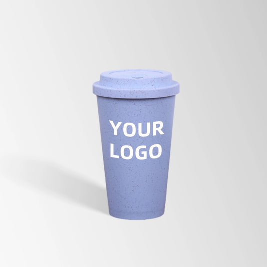 blue eco-friendly wheat straw travel cup custom logo