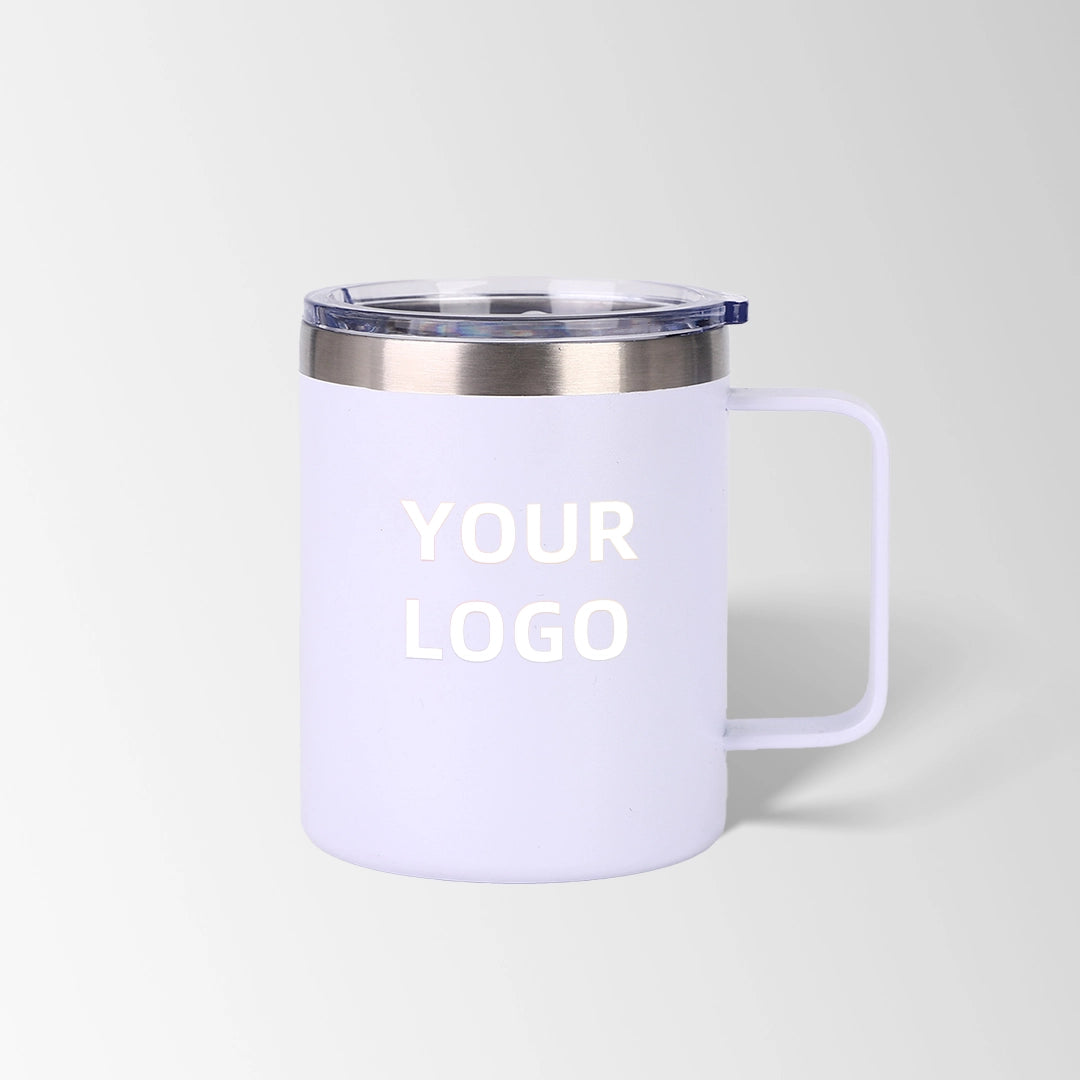 White insulated coffee mug with lid custom logo