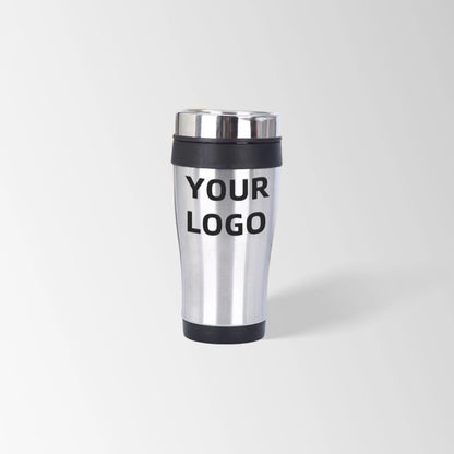 Black insulated travel tumbler custom logo