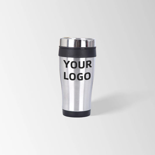 Black insulated travel tumbler custom logo