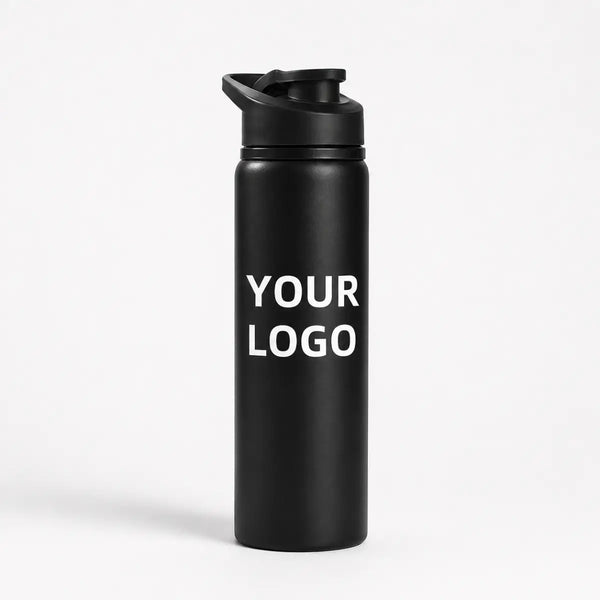 Black aluminum water bottle with custom logo