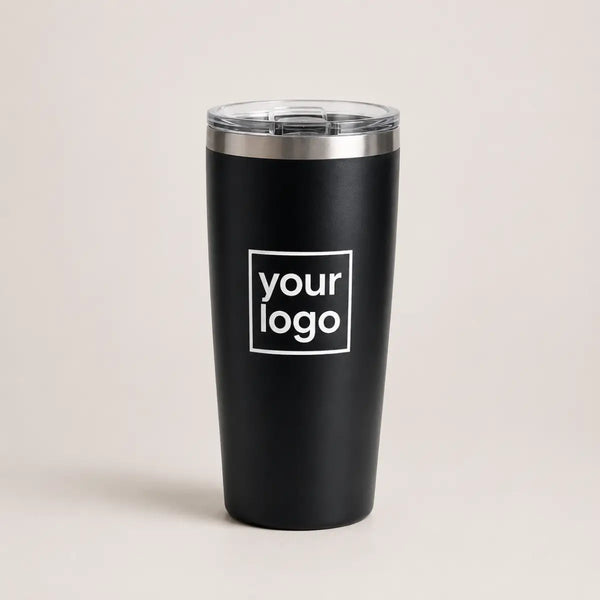 Black insulated tumbler with custom logo