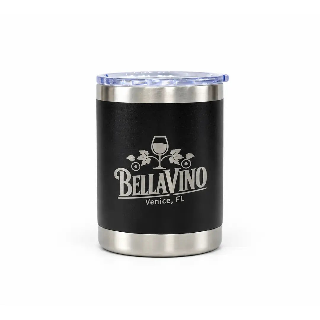 Black stainless steel lowball tumbler custom engraved