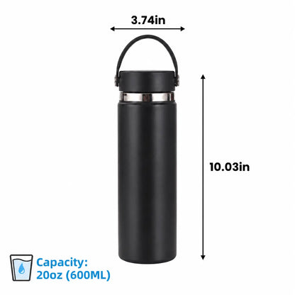 Black water bottle size and dimensions view