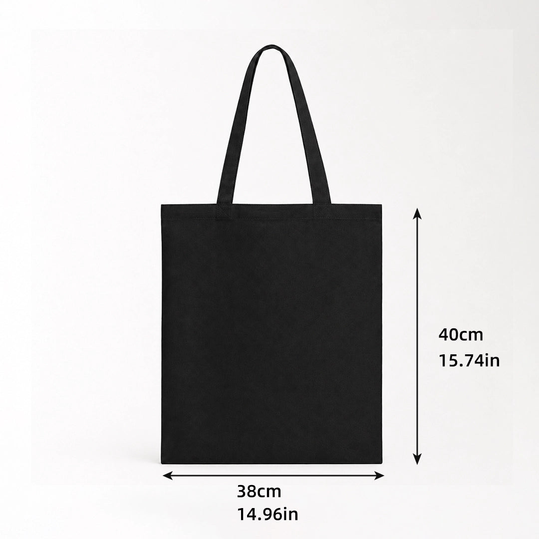 Black cotton shopping tote bag size view