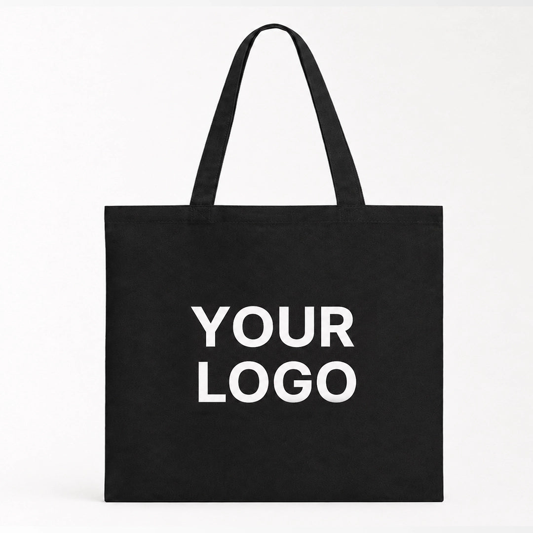 Black cotton tote bag with custom logo