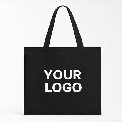 Black cotton tote bag with custom logo