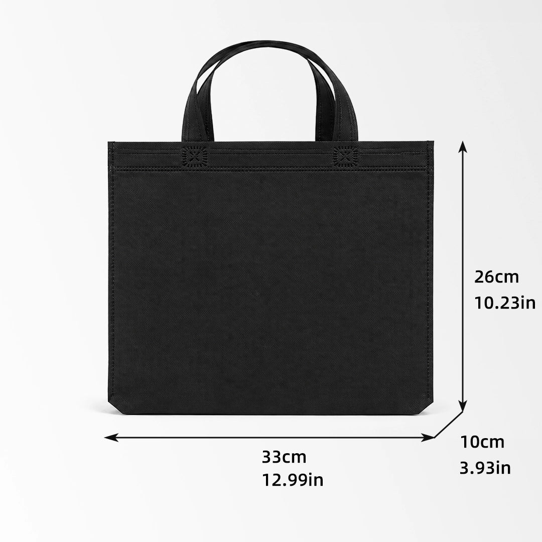 Black short handle non-woven tote bag size view
