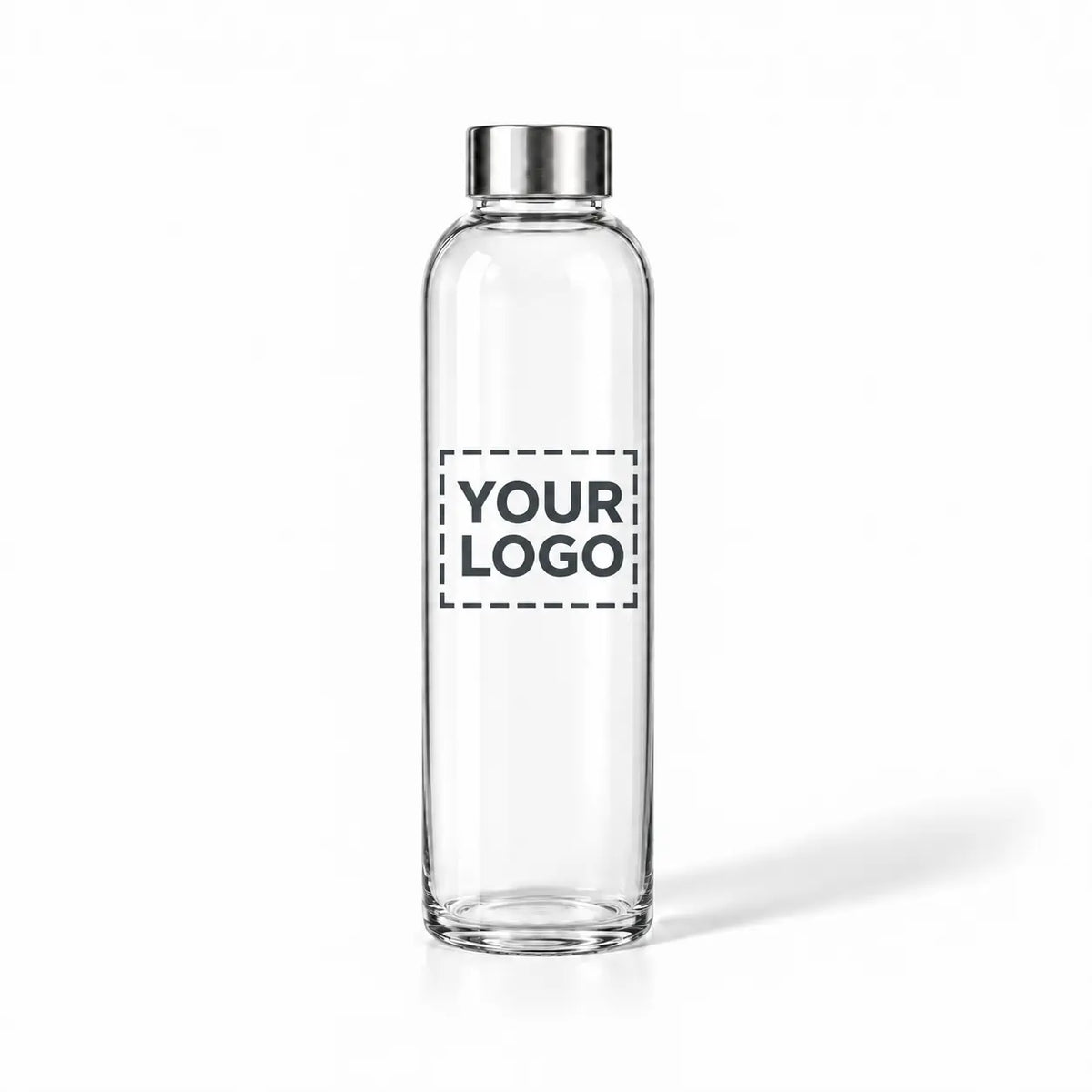 Blank clear glass water bottle with stainless steel cap, custom your logo area