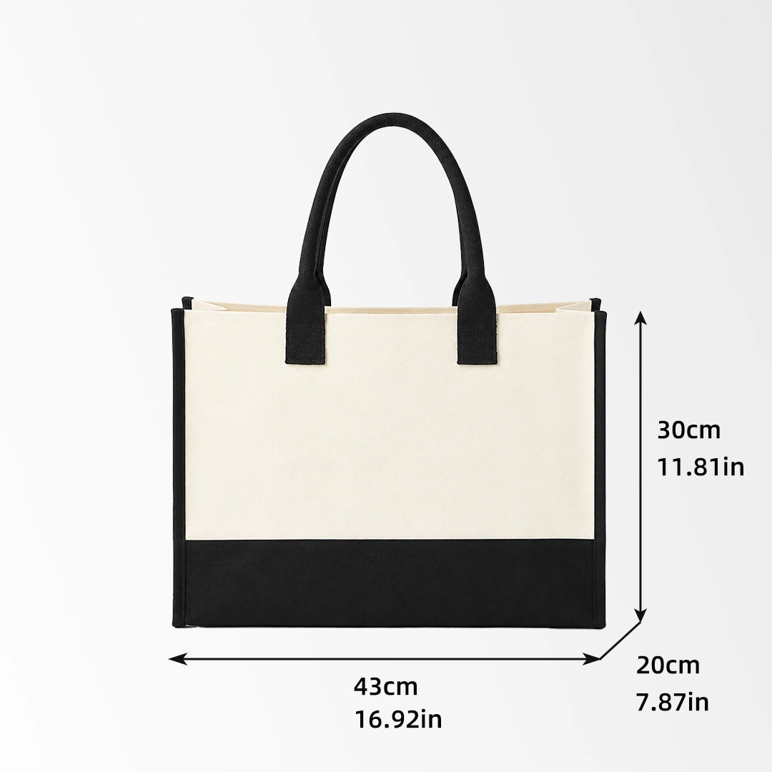 Color-block flat bottom canvas tote bag size view