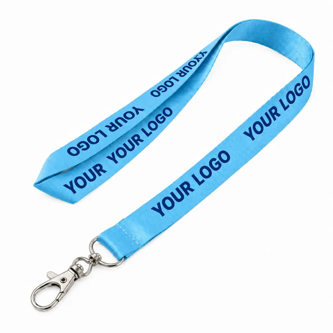 Custom Nylon Lanyard Light Blue Logo