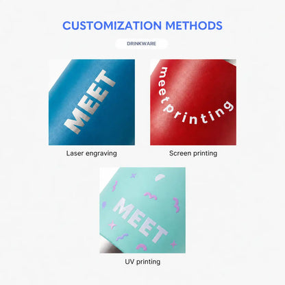 Custom logo imprint options； screen printing, UV printing, laser engraving on water bottles