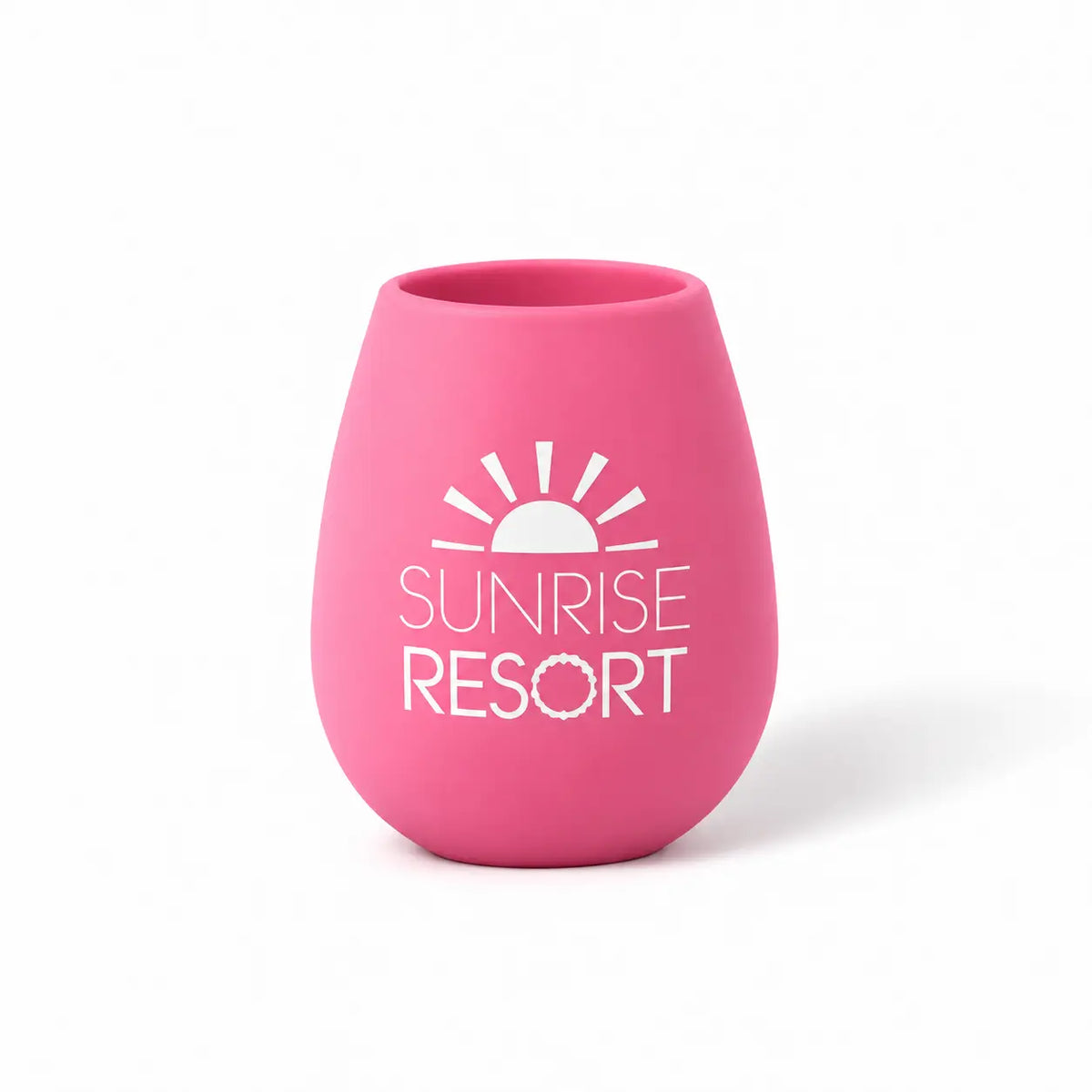 Custom shatterproof silicone wine cup, screen printed Sunrise Resort logo