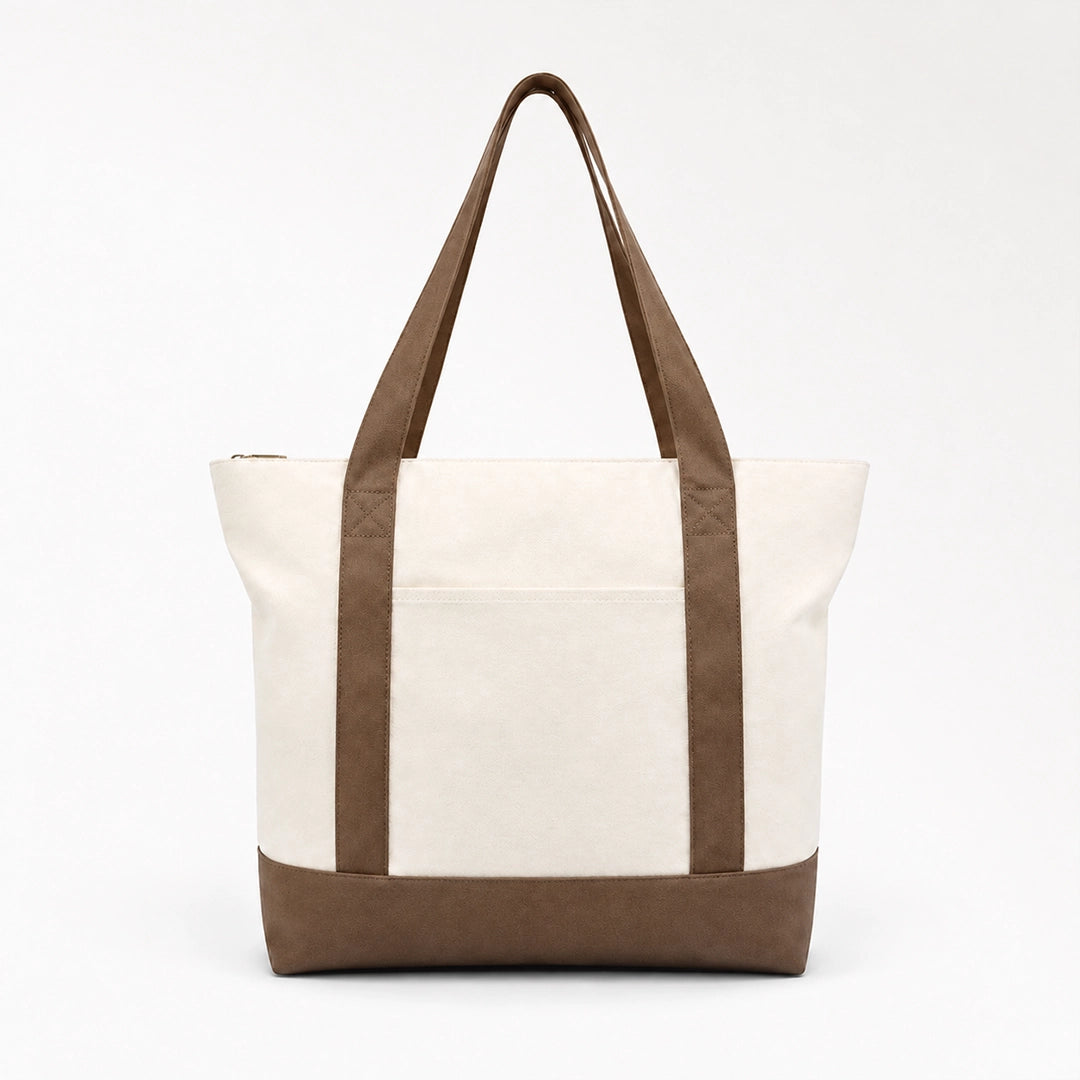 Custom two tone canvas tote bag in brown and white