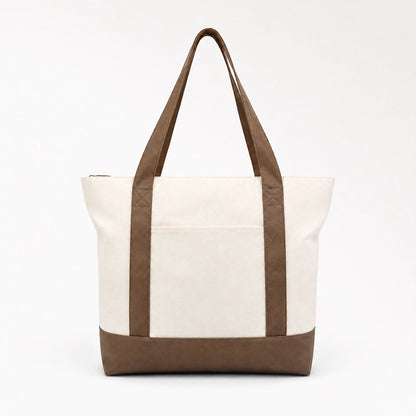 Custom two tone canvas tote bag in brown and white