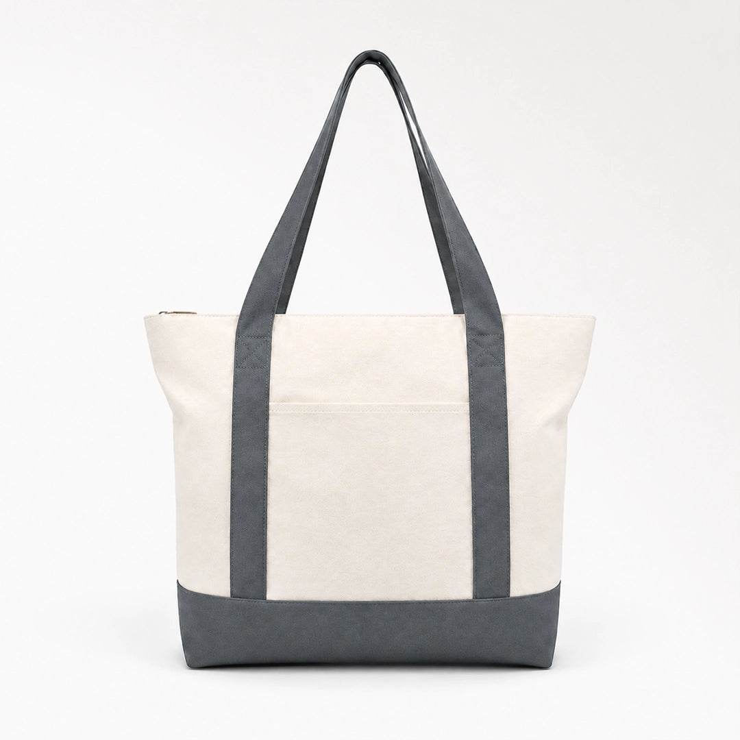 Custom two tone canvas tote bag in dark grey and white