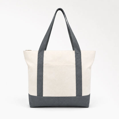 Custom two tone canvas tote bag in dark grey and white