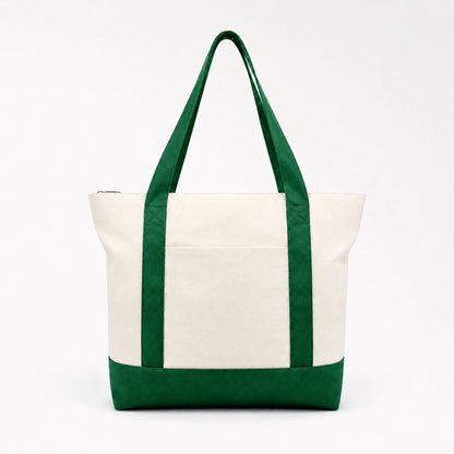 Custom two tone canvas tote bag in grass green and white