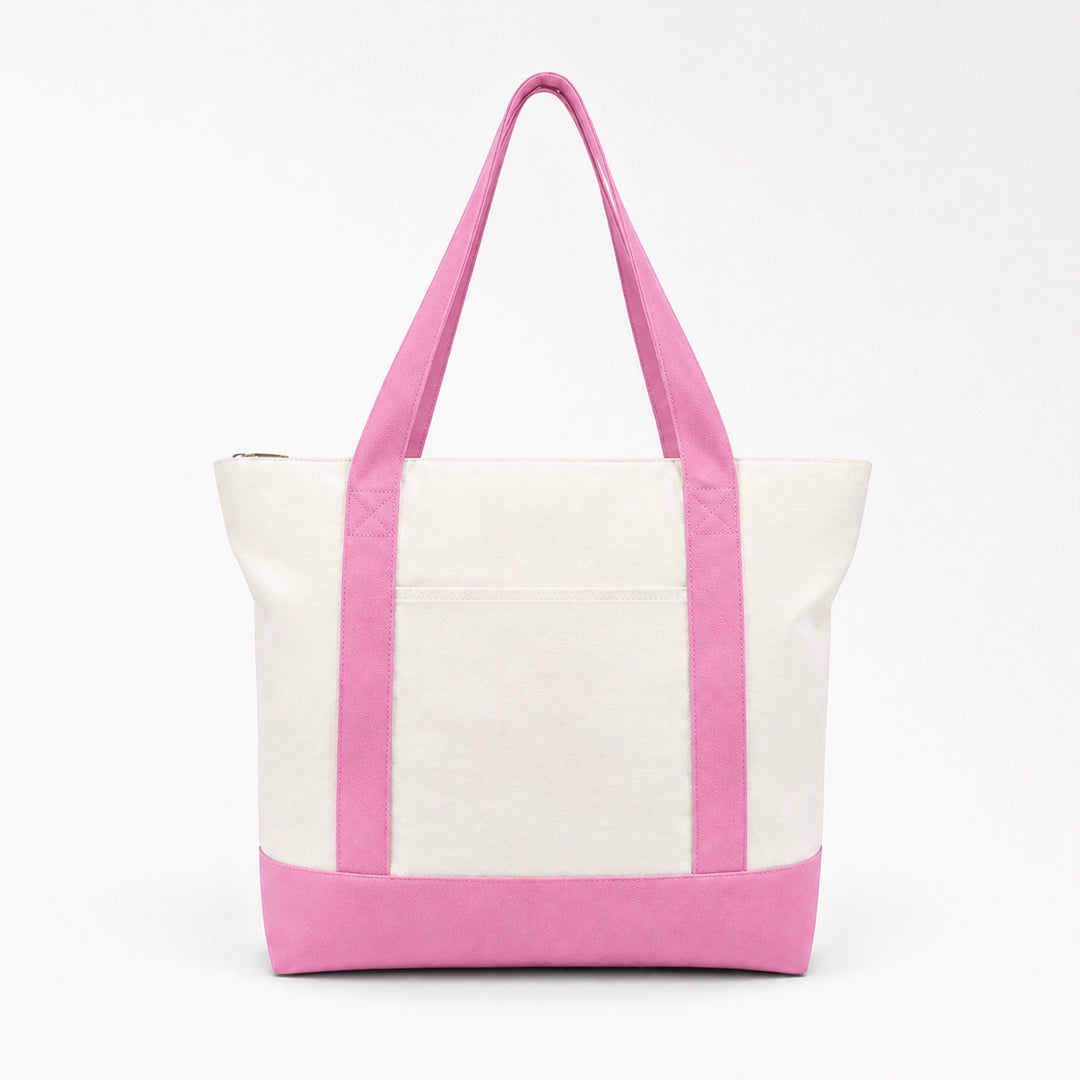 Custom two tone canvas tote bag in pink and white