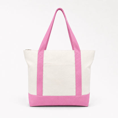 Custom two tone canvas tote bag in pink and white