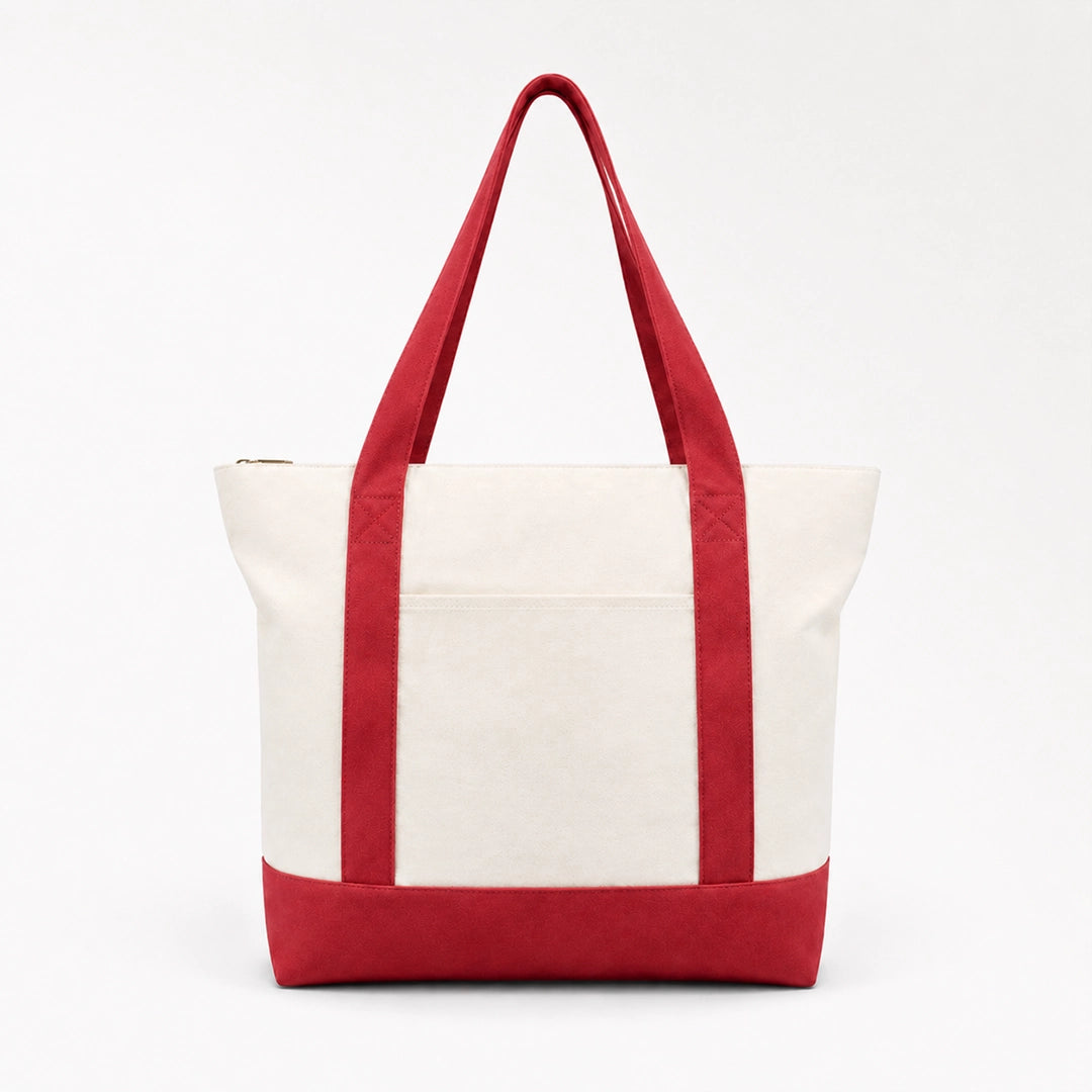 Custom two tone canvas tote bag in red and white
